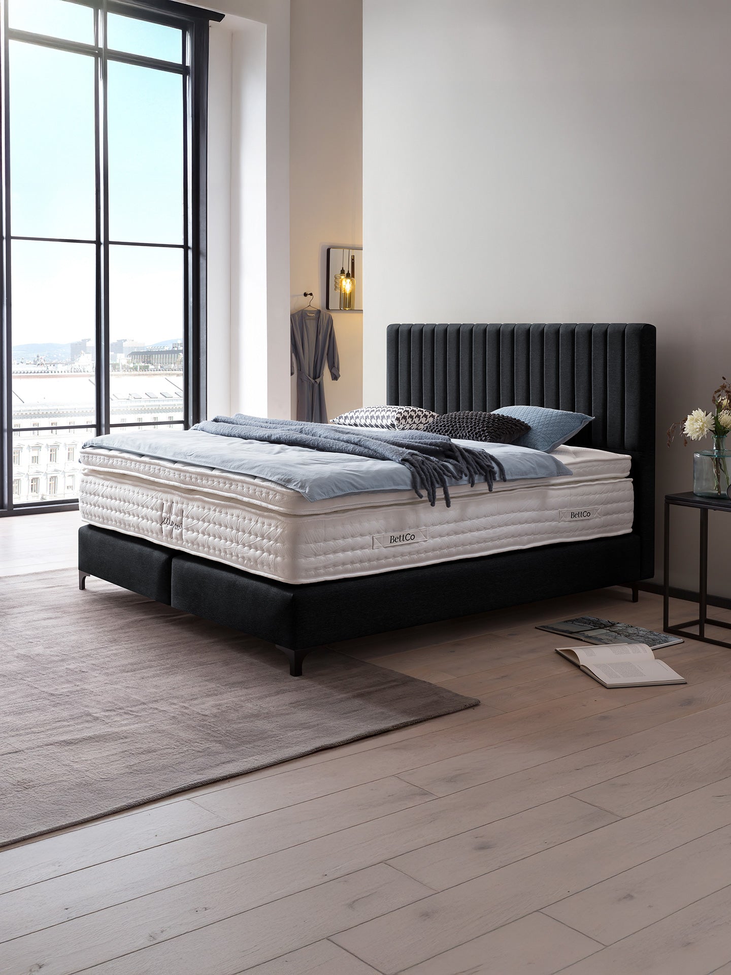 Webstoff Boxspringbett Schwarz PARIS