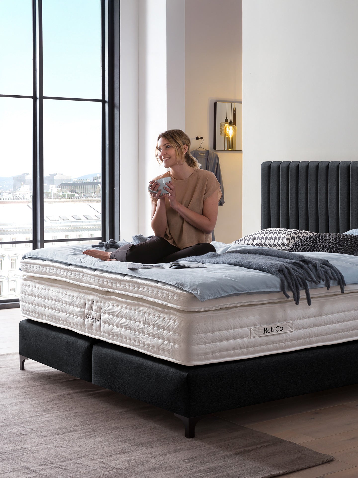 Webstoff Boxspringbett Schwarz PARIS