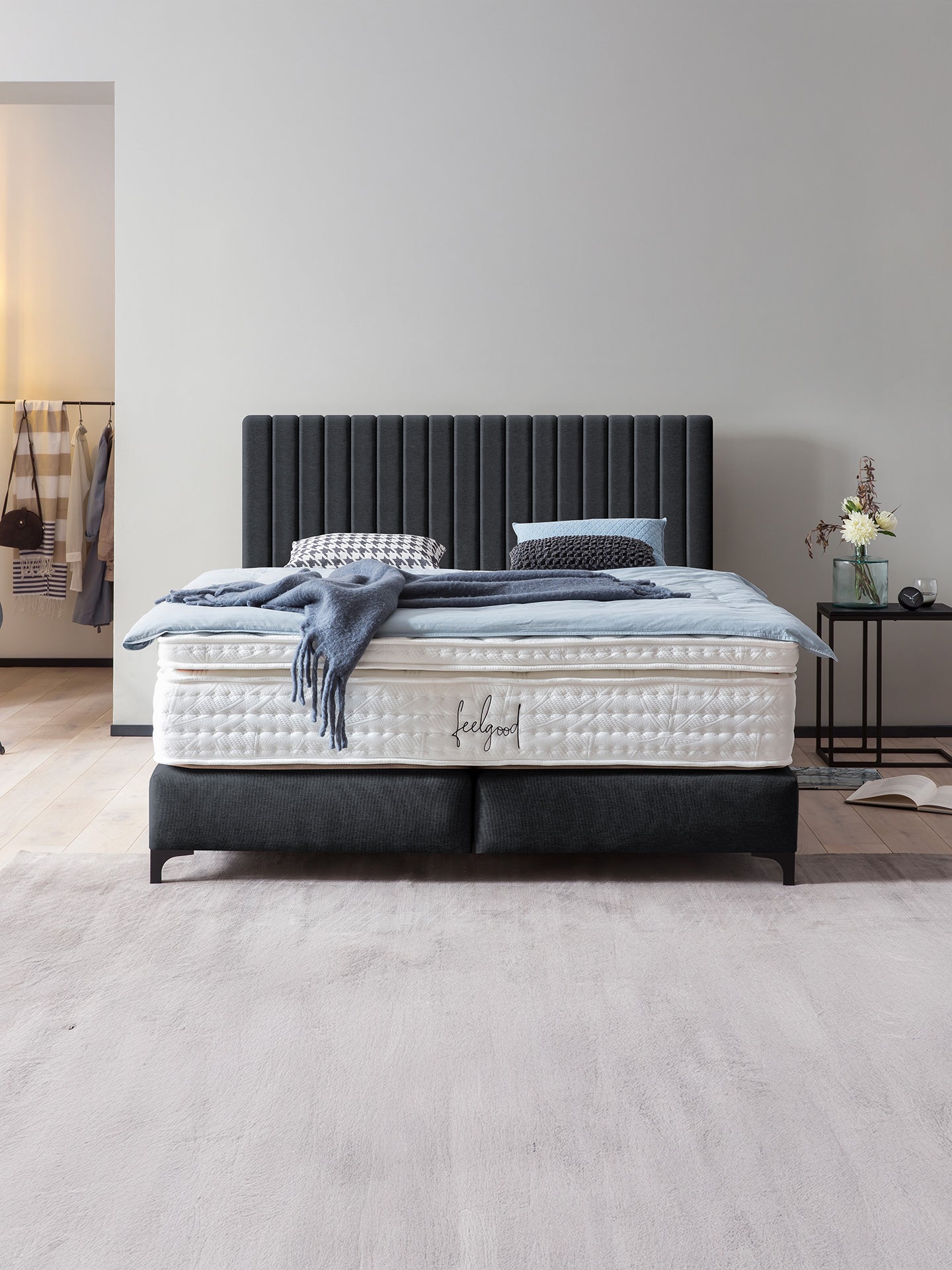 Webstoff Boxspringbett Schwarz PARIS