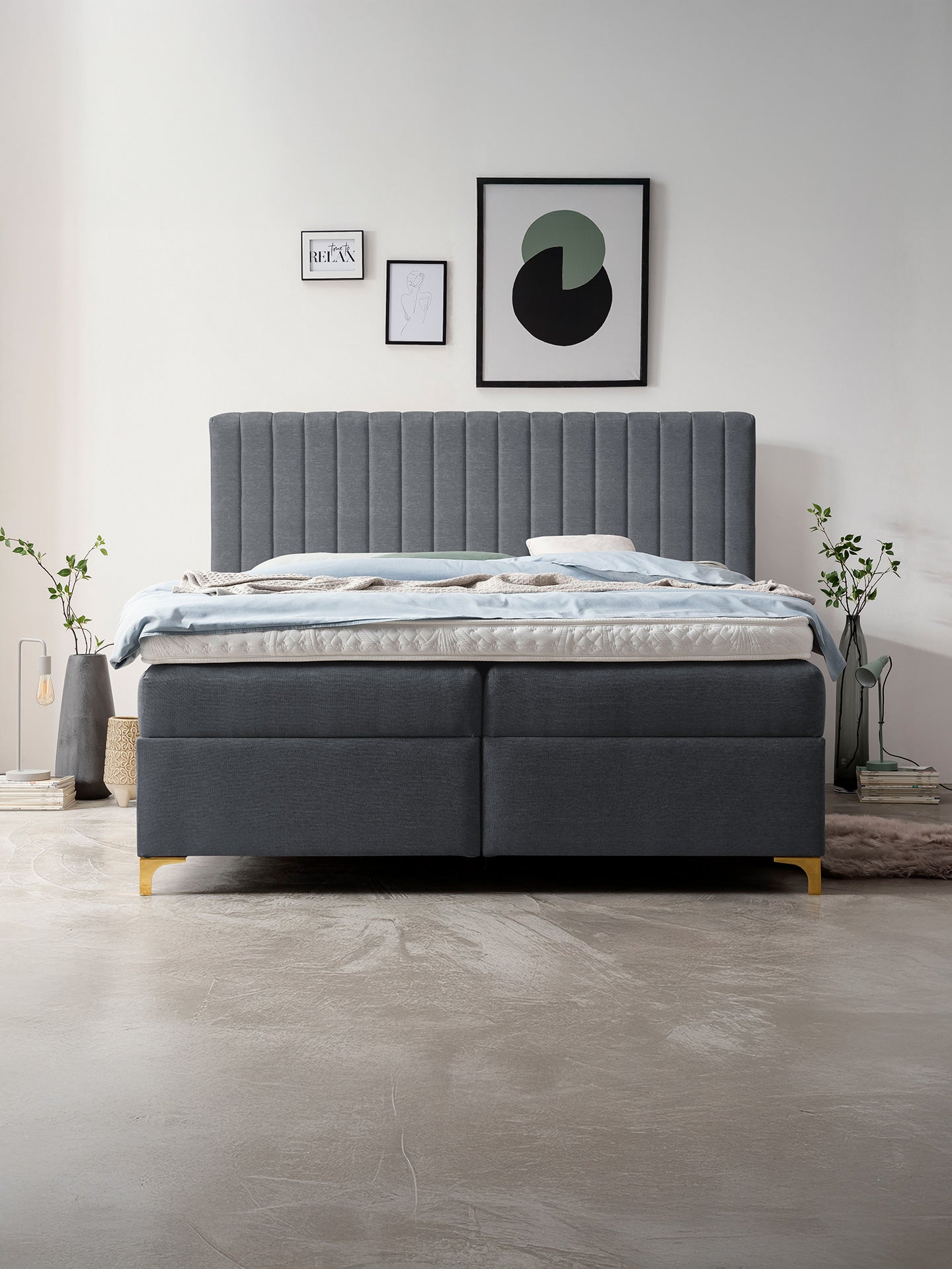 Webstoff Boxspringbett mit Stauraum Anthrazit PARIS