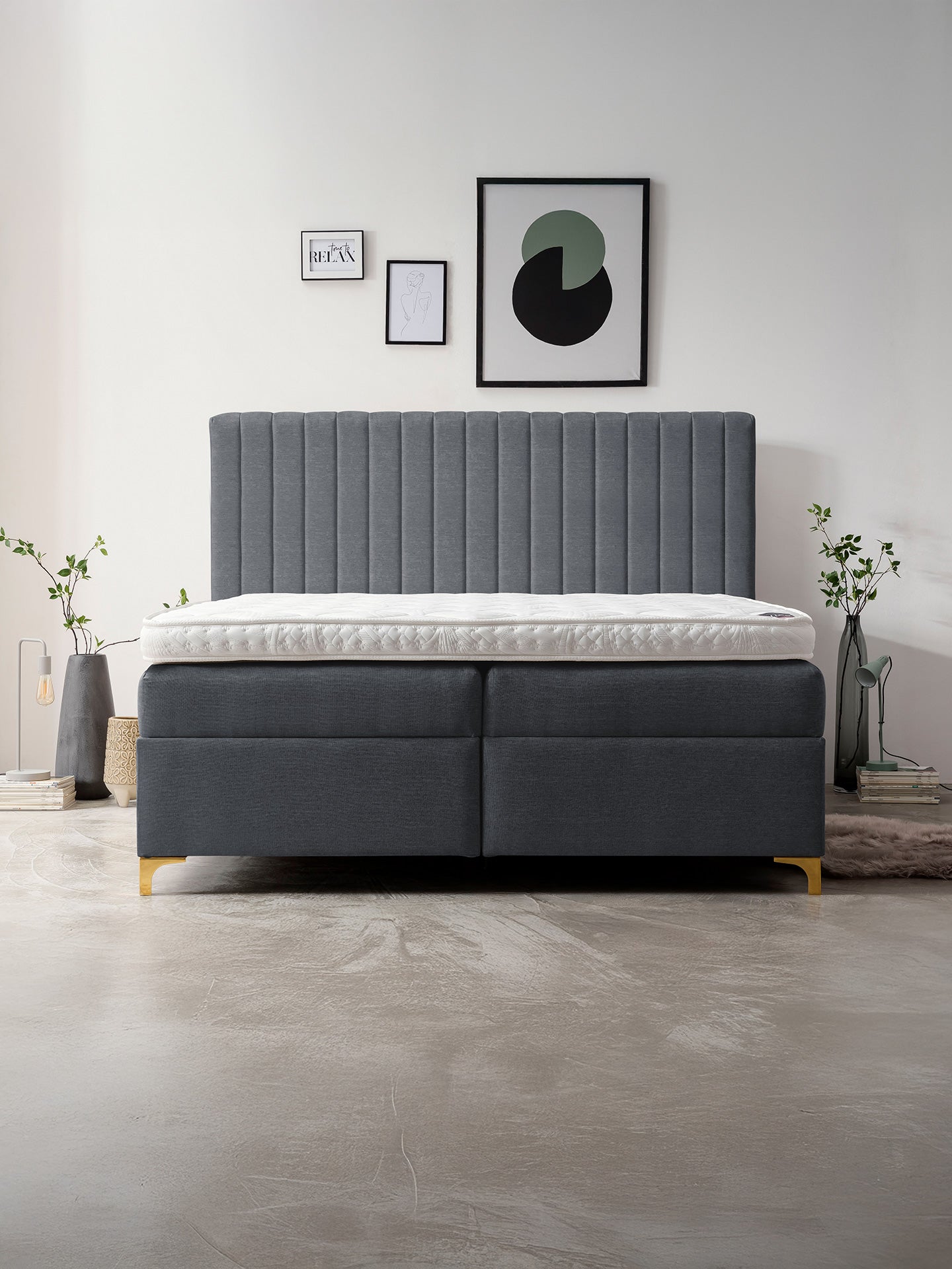 Webstoff Boxspringbett mit Stauraum Anthrazit PARIS