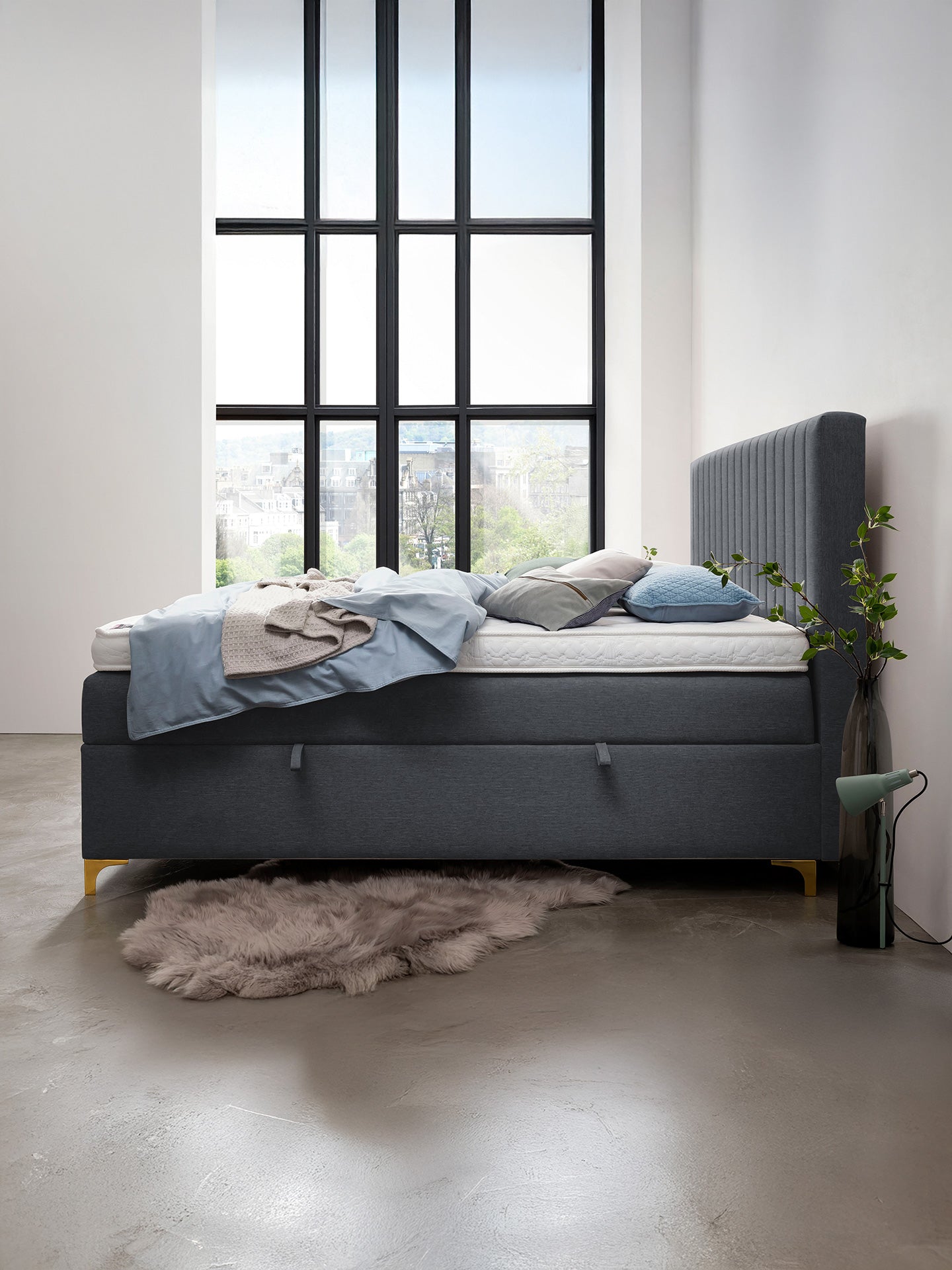 Webstoff Boxspringbett mit Stauraum Anthrazit PARIS
