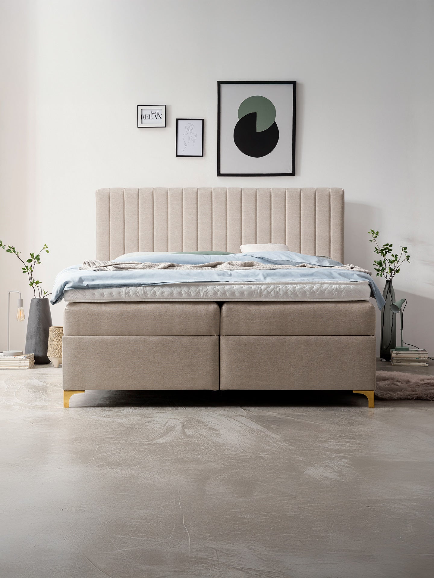 Webstoff Boxspringbett mit Stauraum Beige PARIS