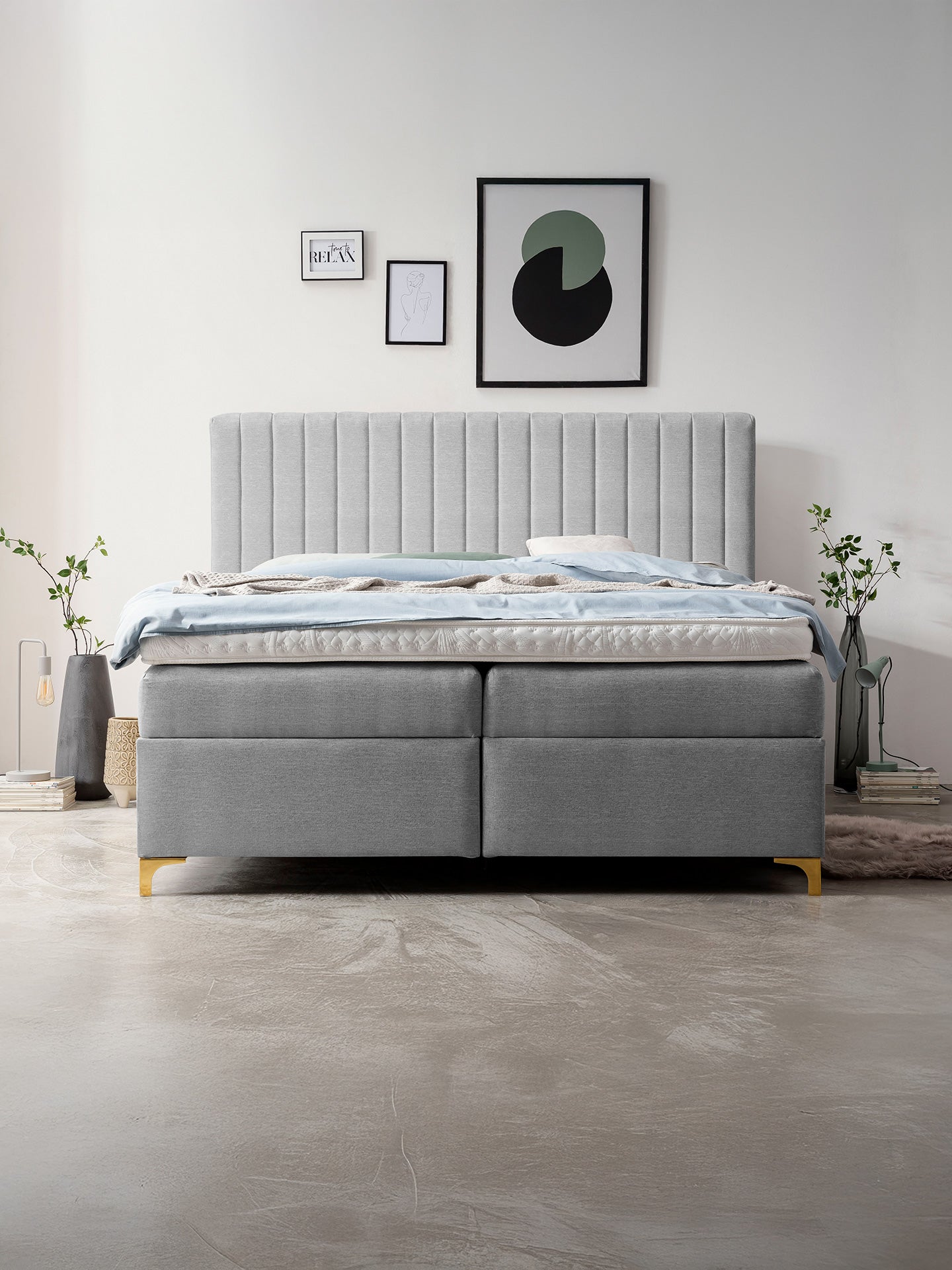 Webstoff Boxspringbett mit Stauraum Hellgrau PARIS