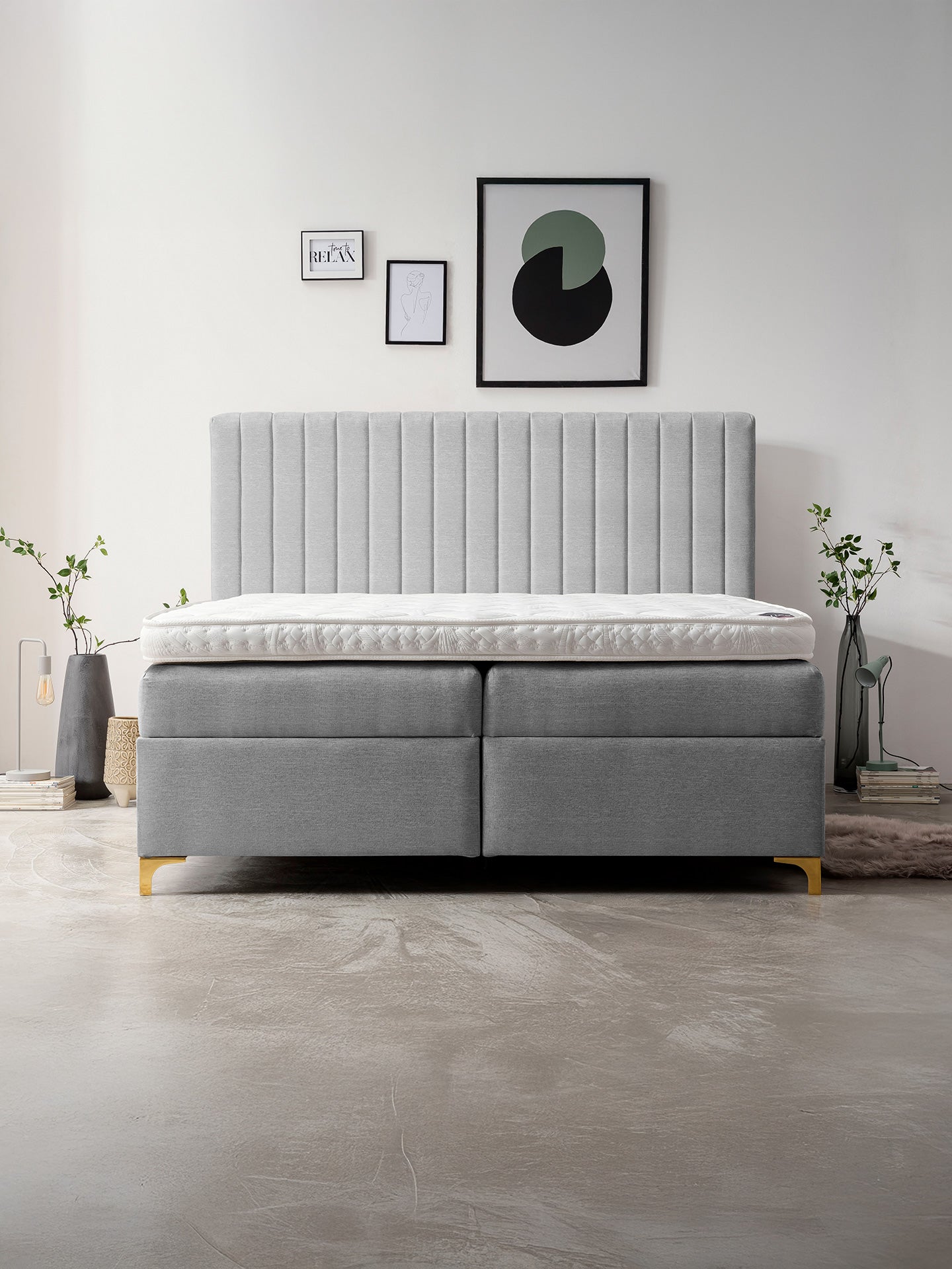 Webstoff Boxspringbett mit Stauraum Hellgrau PARIS