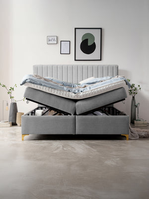 Webstoff Boxspringbett mit Stauraum Hellgrau PARIS