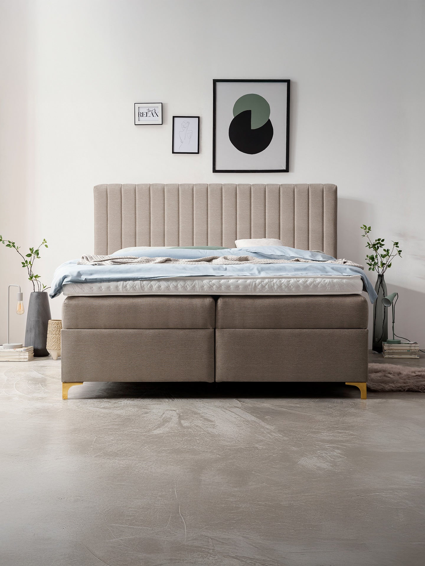 Webstoff Boxspringbett mit Stauraum Nougat PARIS