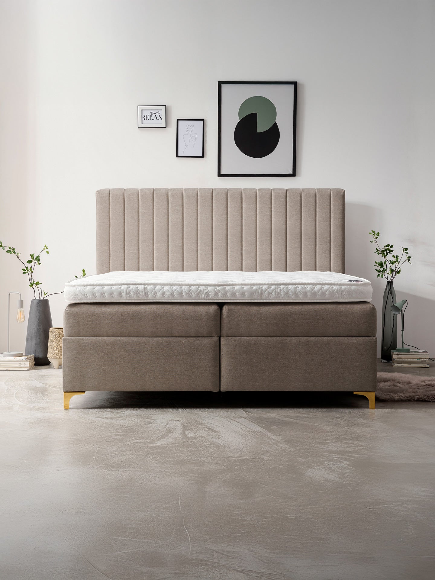 Webstoff Boxspringbett mit Stauraum Nougat PARIS