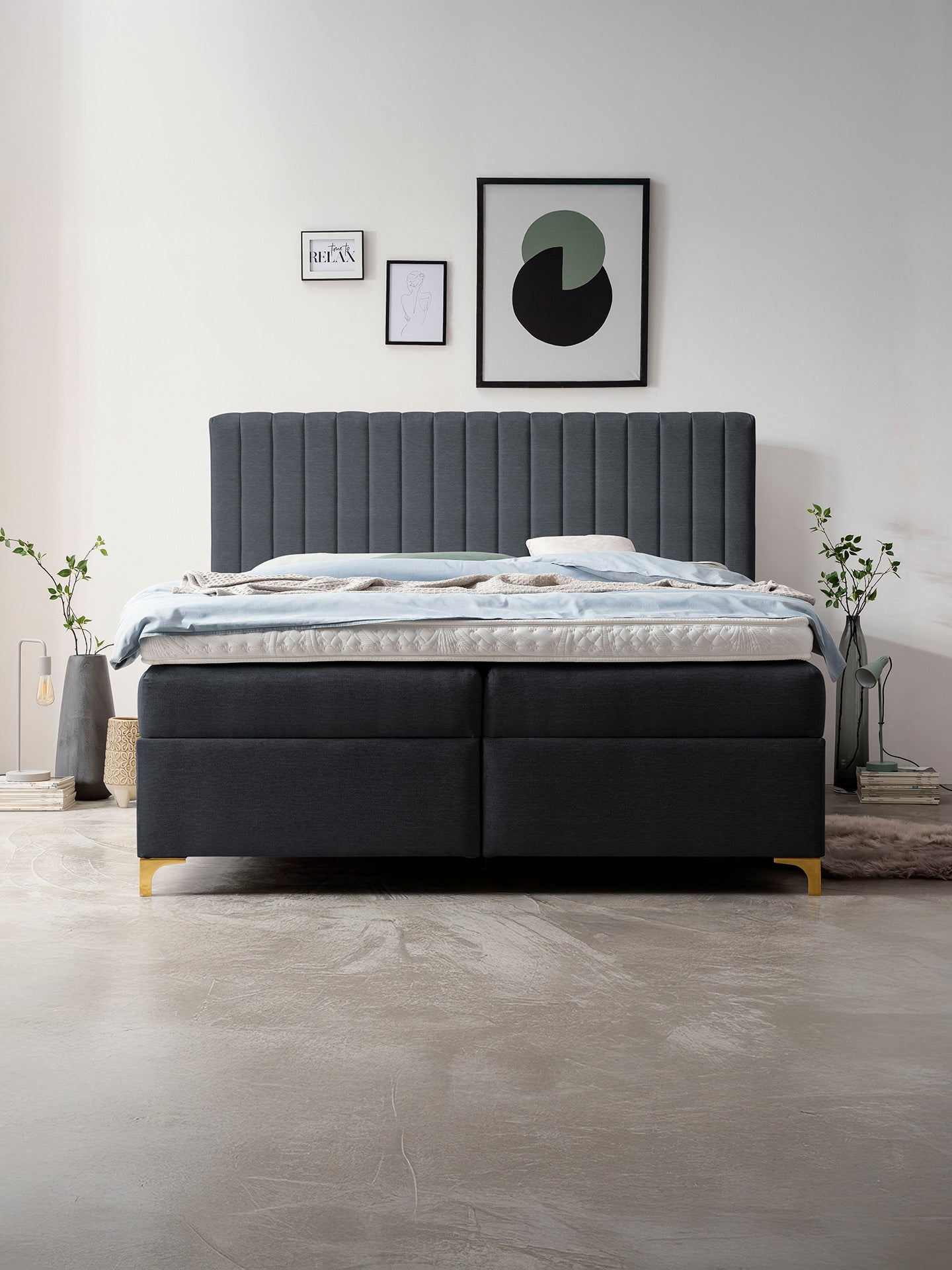 Webstoff Boxspringbett mit Stauraum Schwarz PARIS