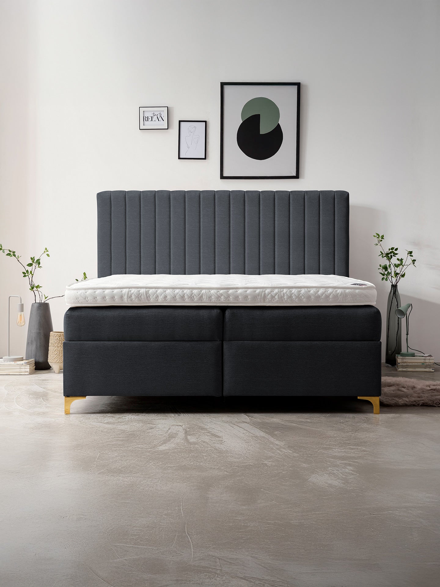 Webstoff Boxspringbett mit Stauraum Schwarz PARIS