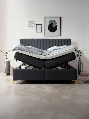 Webstoff Boxspringbett mit Stauraum Schwarz PARIS