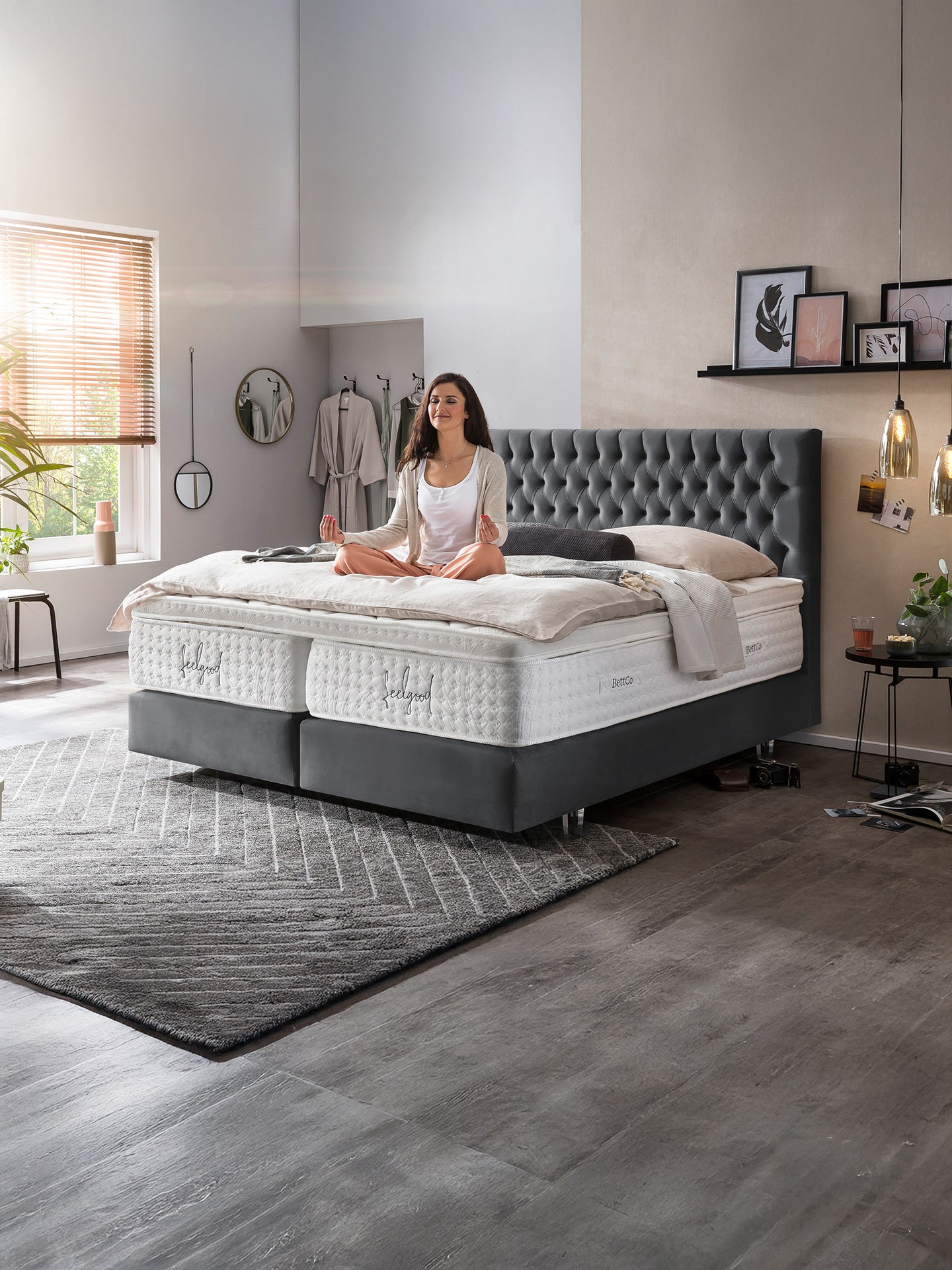 Velours Boxspringbett Dunkelgrau VEGAS