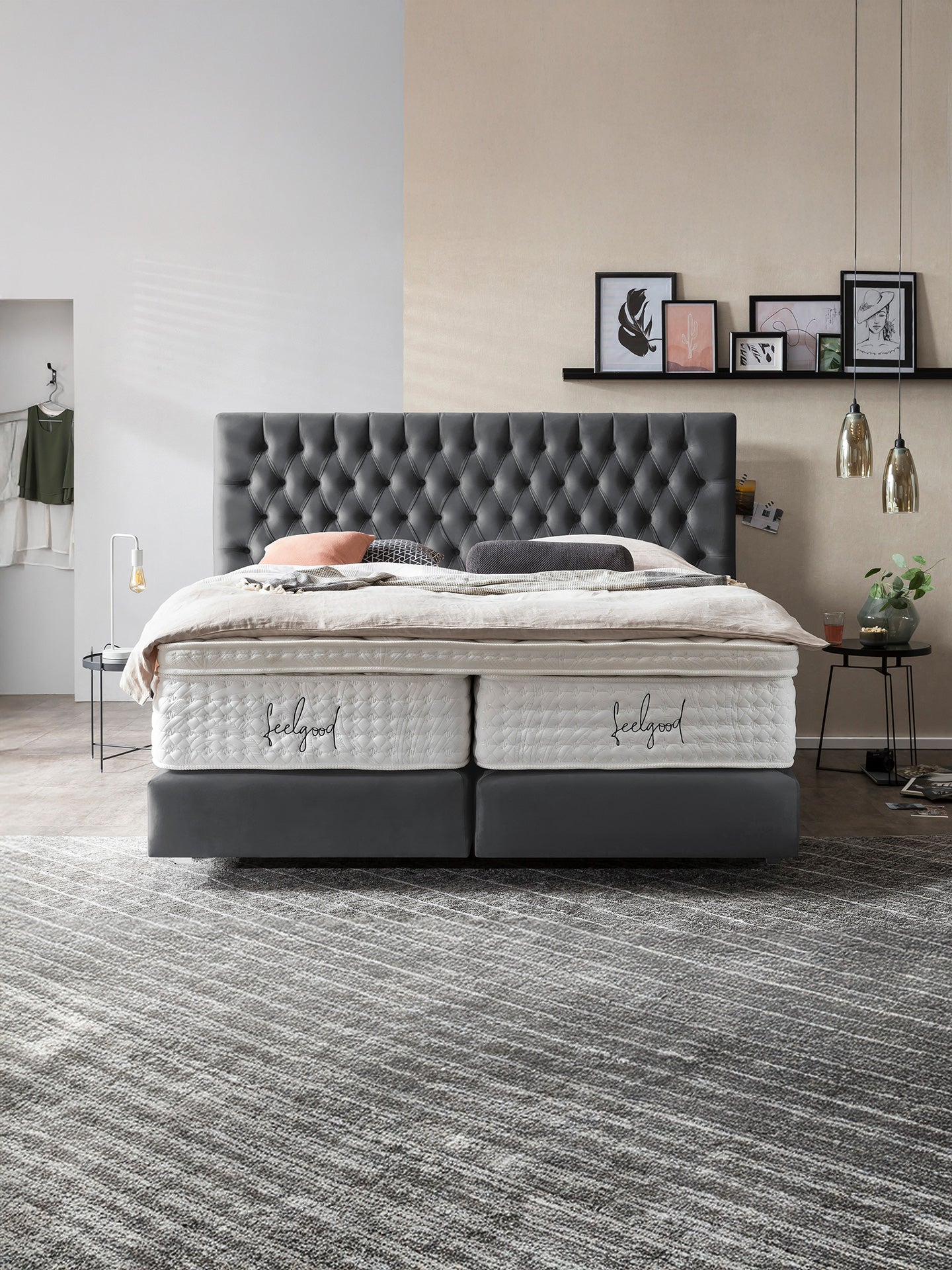 Velours Boxspringbett Dunkelgrau VEGAS