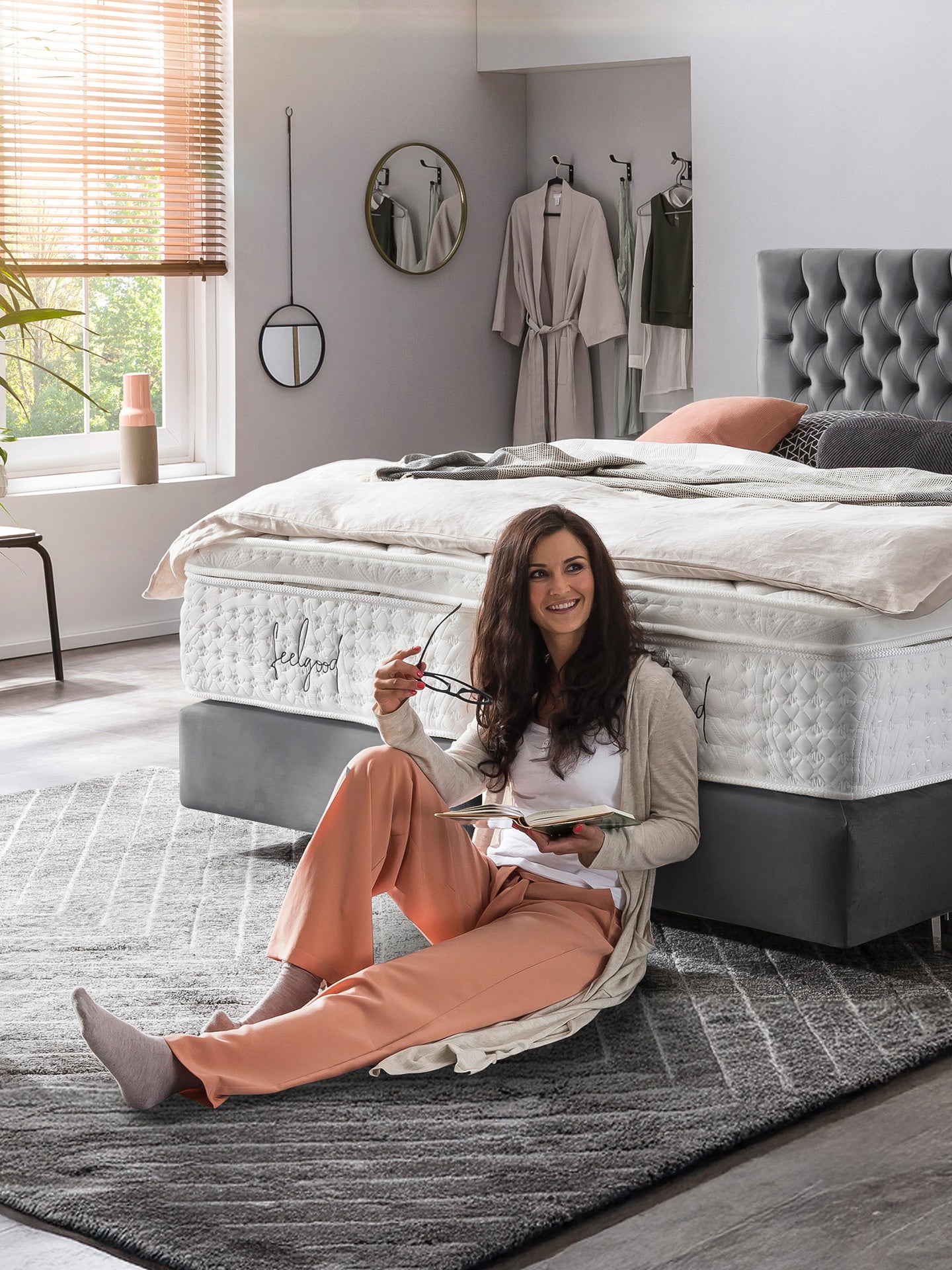 Velours Boxspringbett Dunkelgrau VEGAS