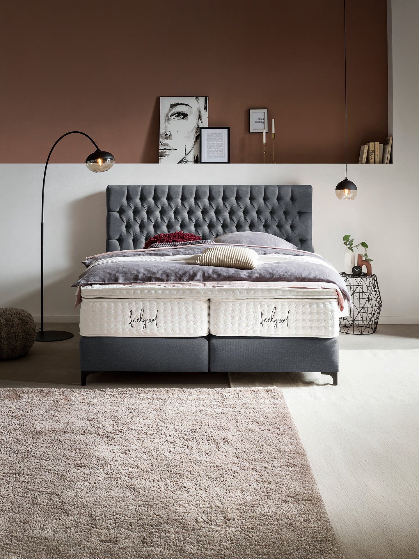 Webstoff Boxspringbett Anthrazit VEGAS