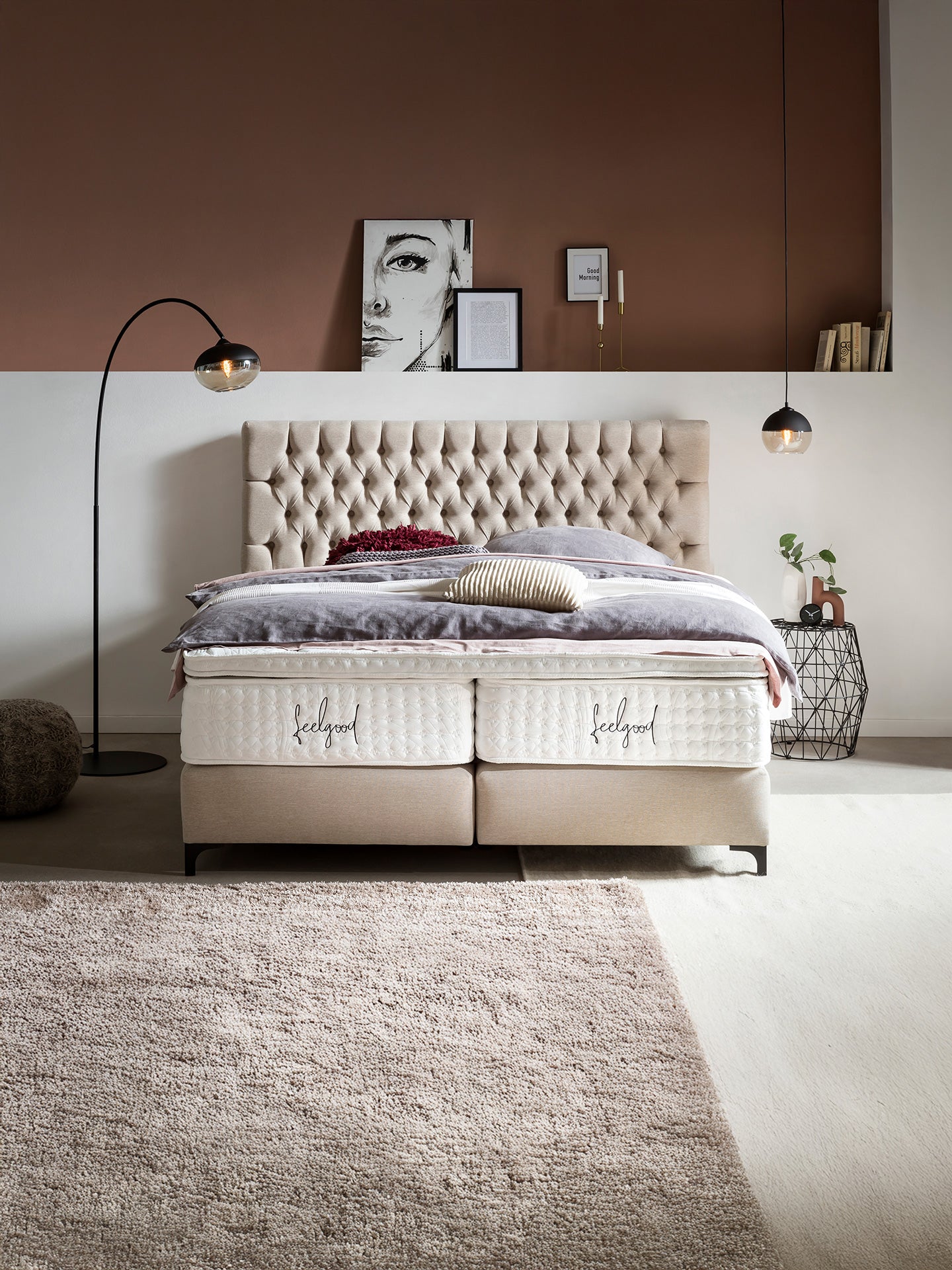 Webstoff Boxspringbett Beige VEGAS