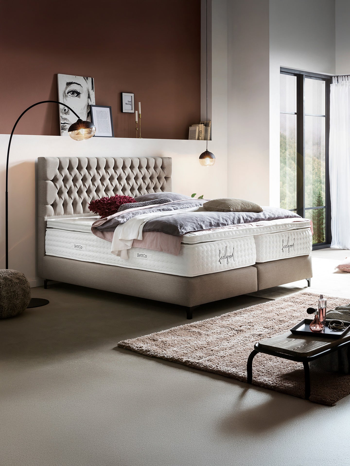 Webstoff Boxspringbett Nougat VEGAS