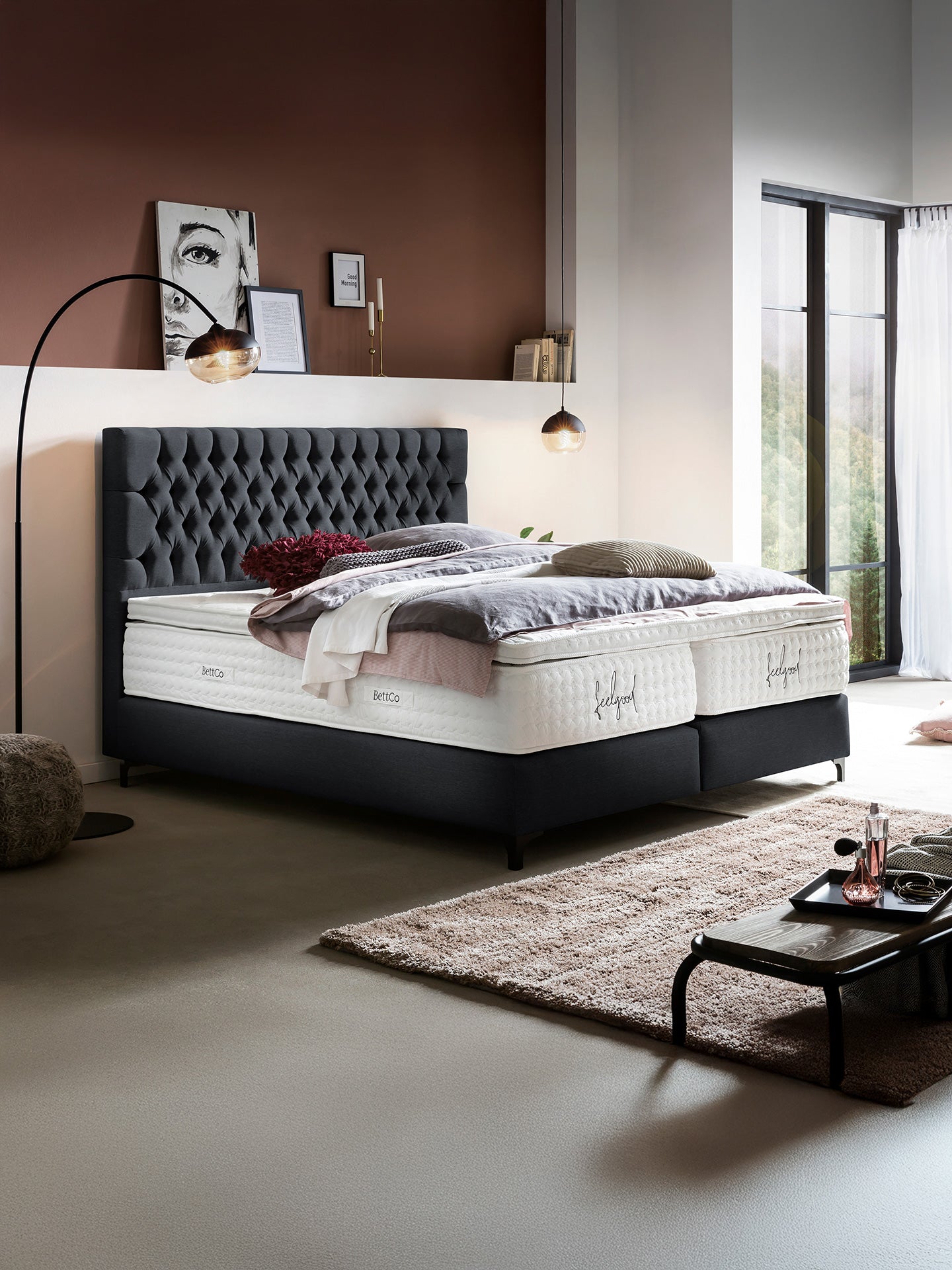 Webstoff Boxspringbett Schwarz VEGAS