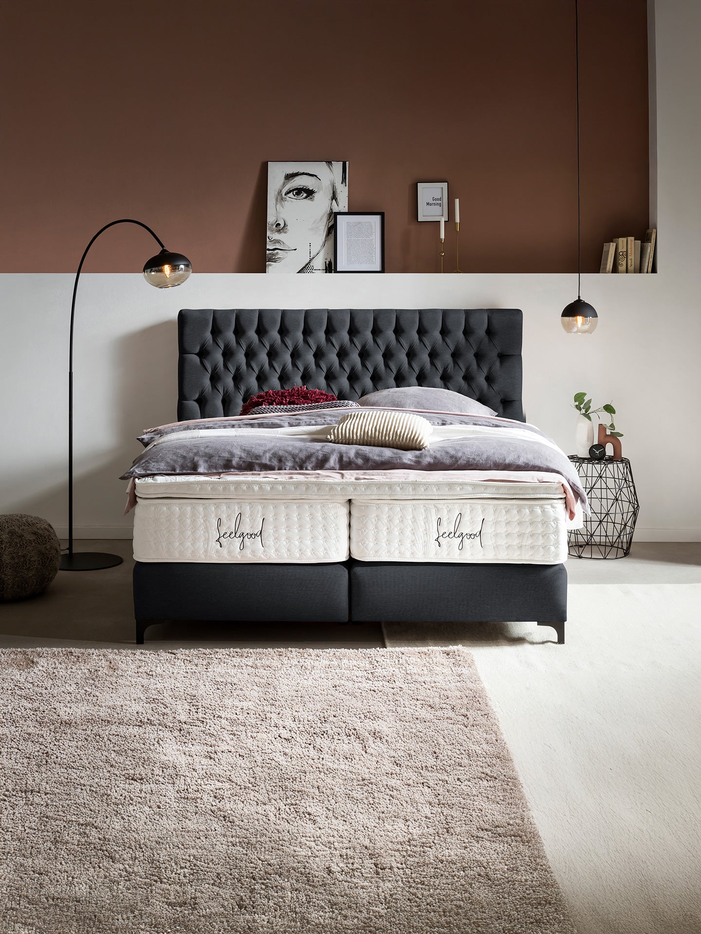 Webstoff Boxspringbett Schwarz VEGAS