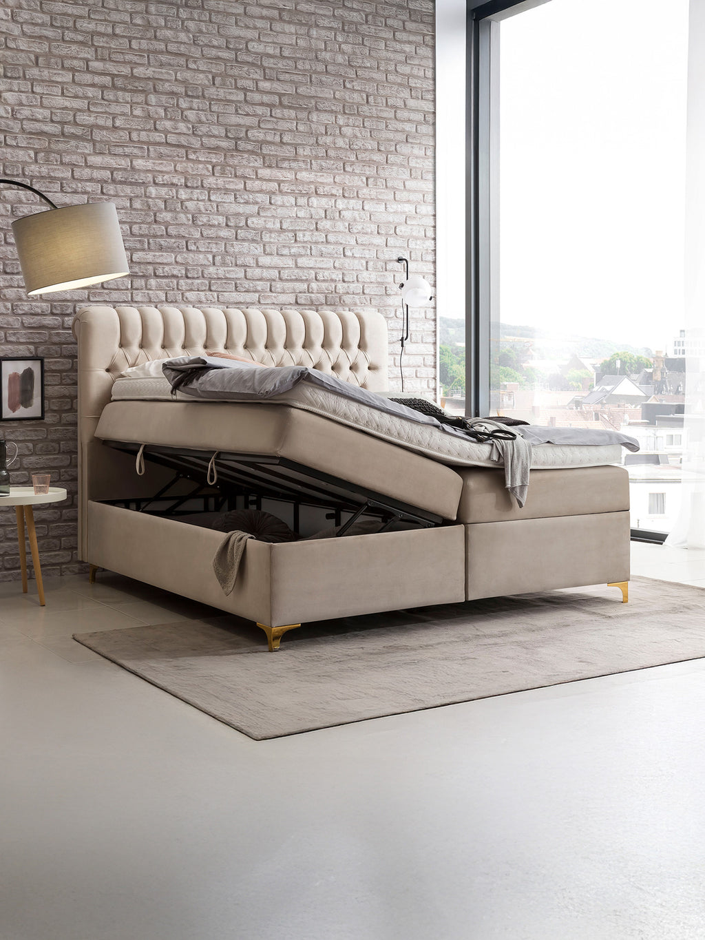 Velours Boxspringbett mit Stauraum Creme CHESTER