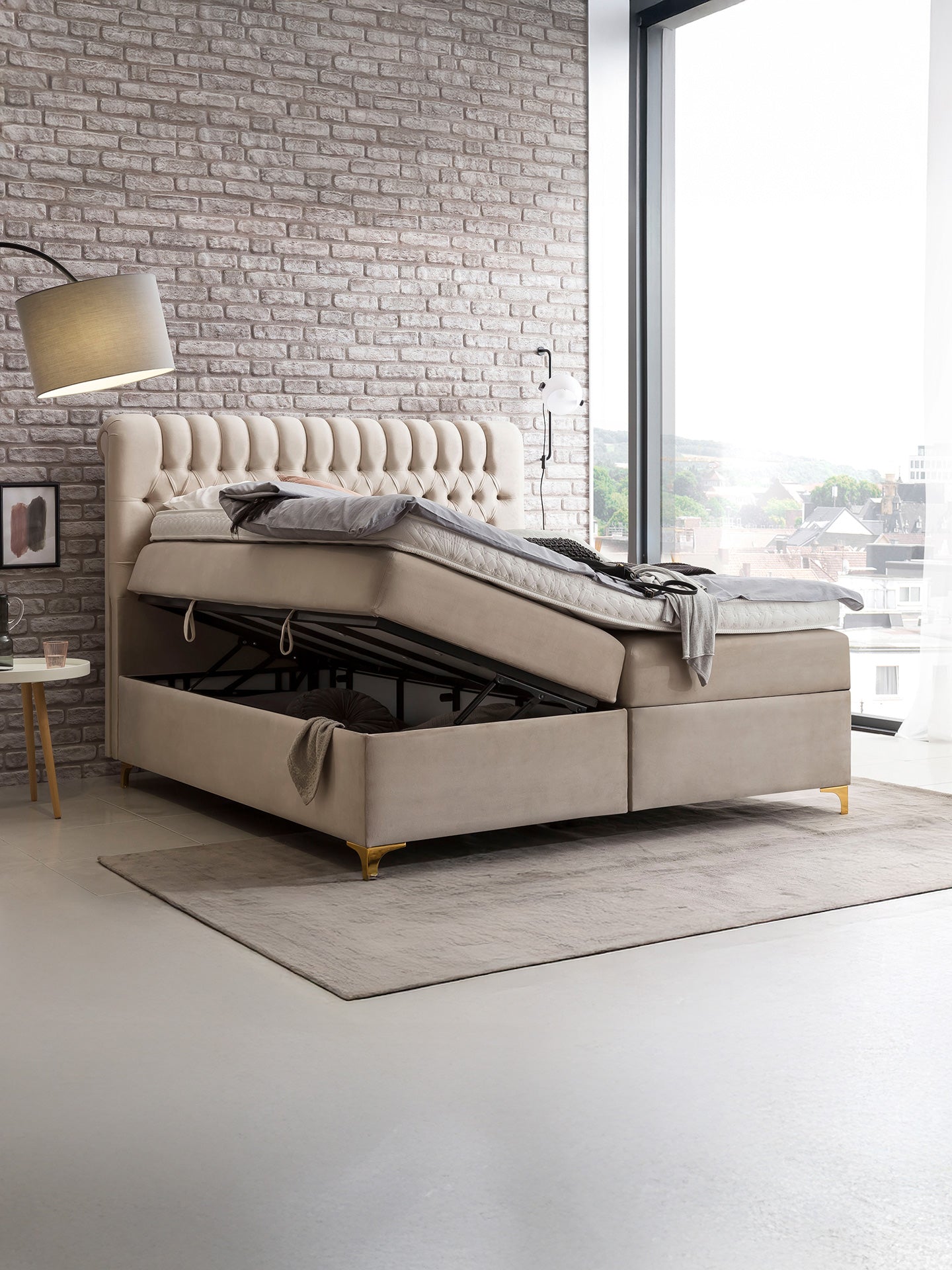 Velours Boxspringbett mit Stauraum Creme CHESTER