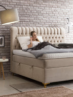 Velours Boxspringbett mit Stauraum Creme CHESTER