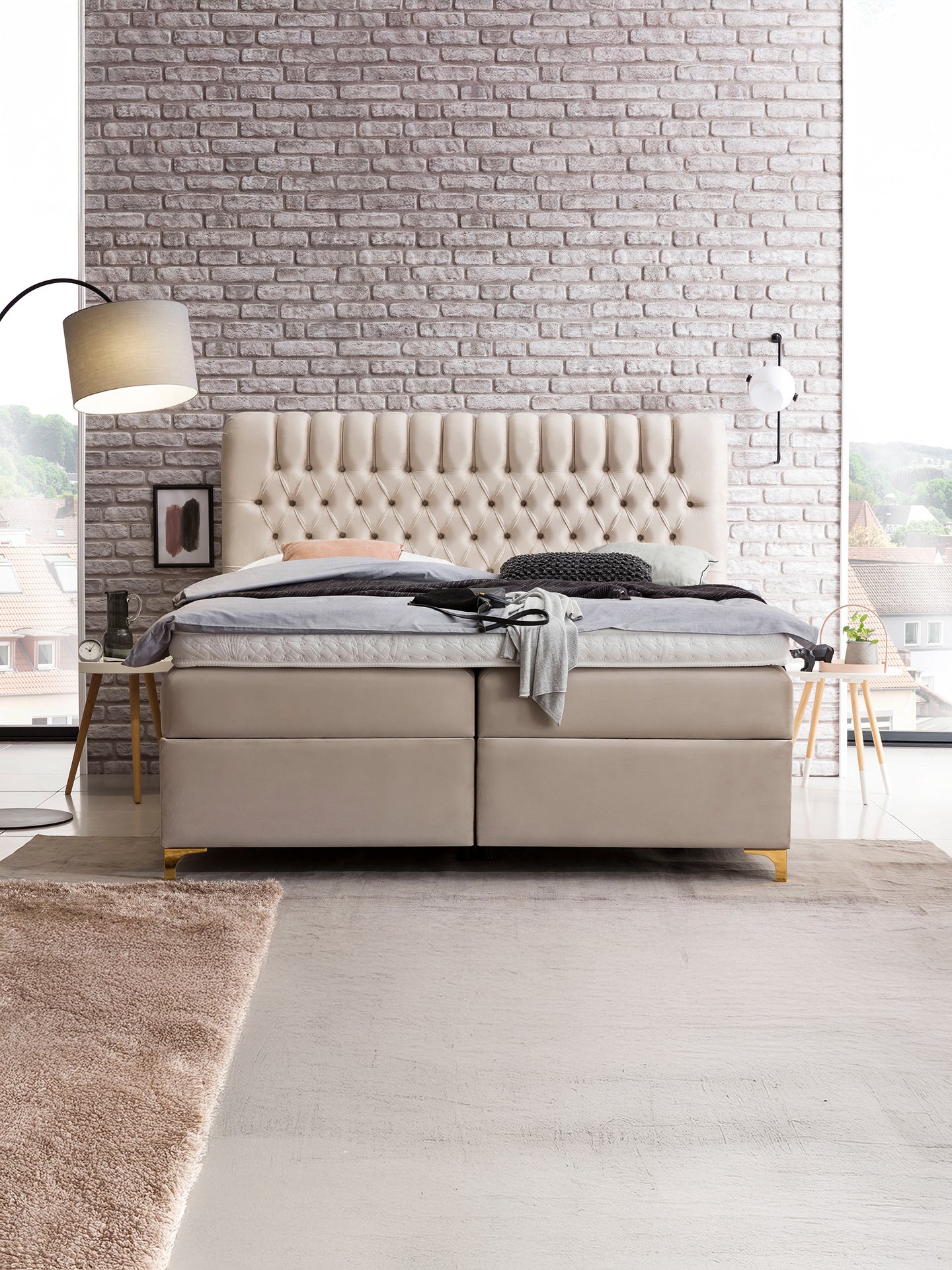 Velours Boxspringbett mit Stauraum Creme CHESTER