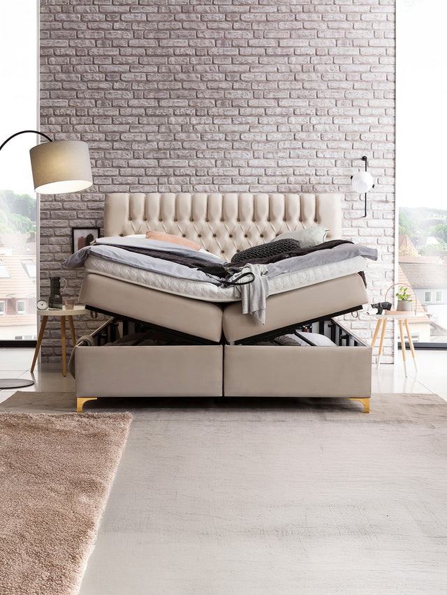 Velours Boxspringbett mit Stauraum Creme CHESTER