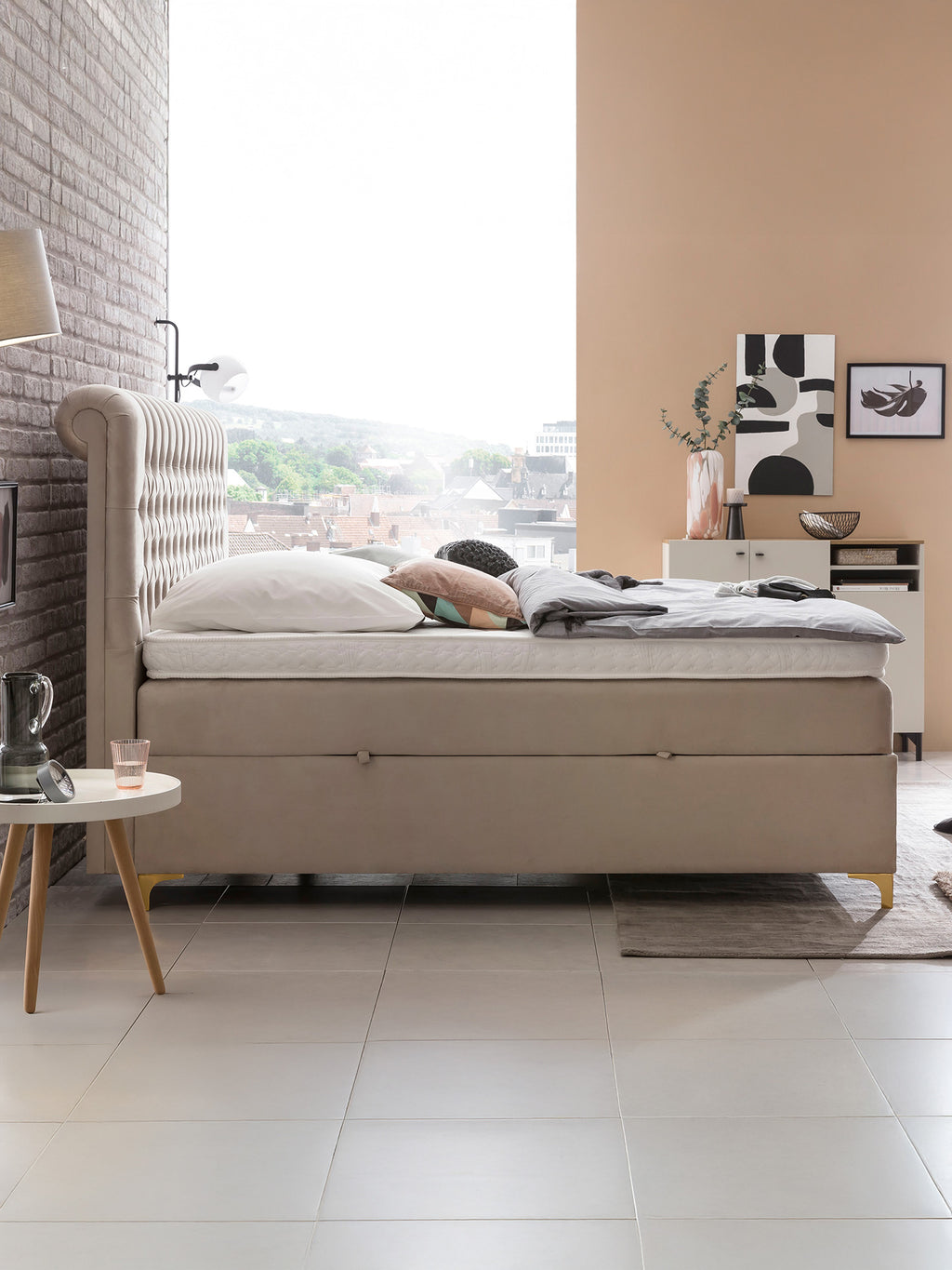 Velours Boxspringbett mit Stauraum Creme CHESTER