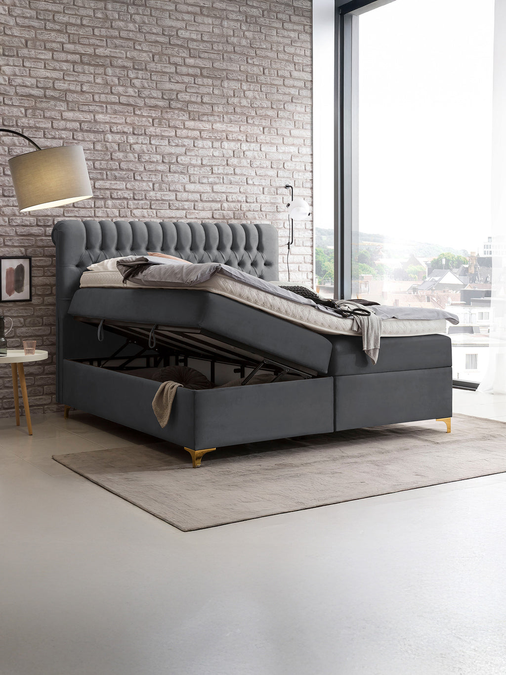 Velours Boxspringbett mit Stauraum Dunkelgrau CHESTER