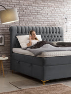 Velours Boxspringbett mit Stauraum Dunkelgrau CHESTER