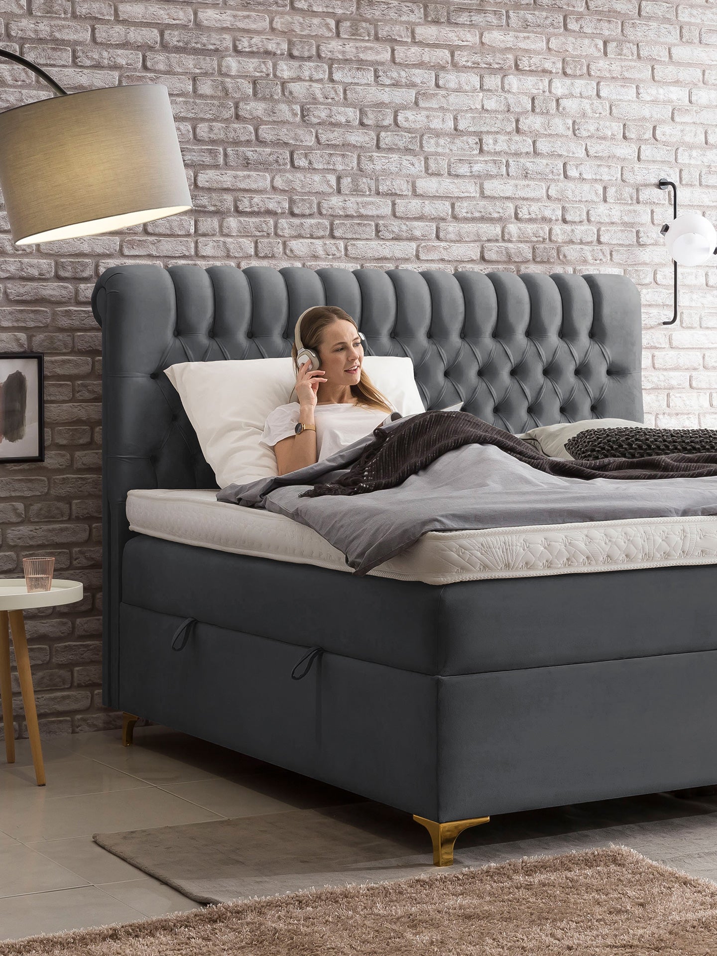Velours Boxspringbett mit Stauraum Dunkelgrau CHESTER