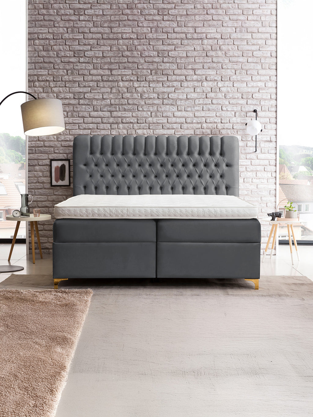 Velours Boxspringbett mit Stauraum Dunkelgrau CHESTER