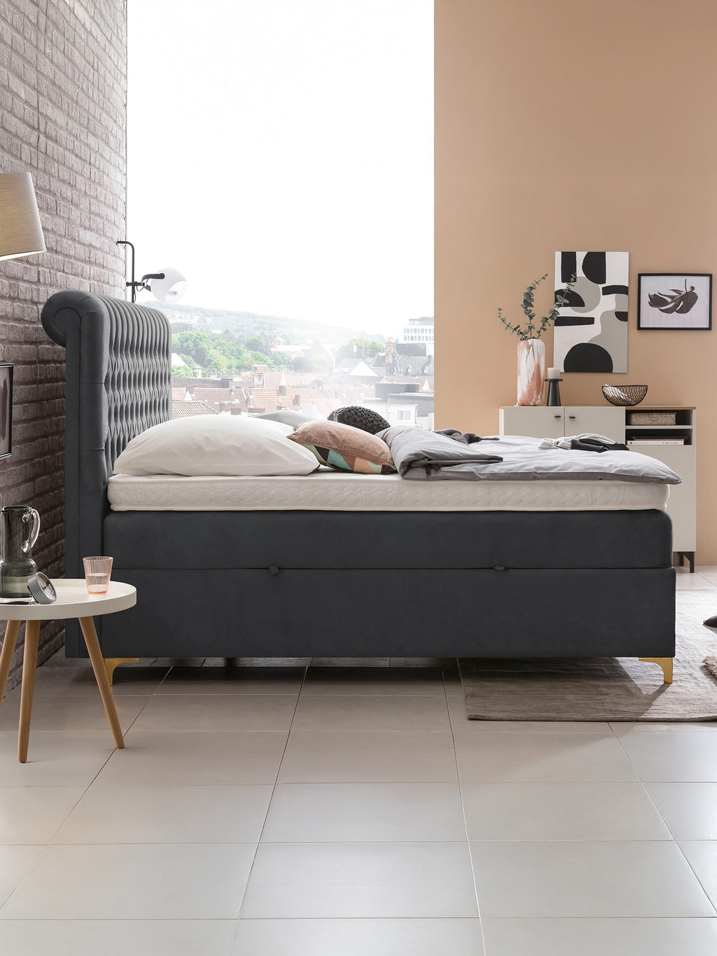 Velours Boxspringbett mit Stauraum Dunkelgrau CHESTER