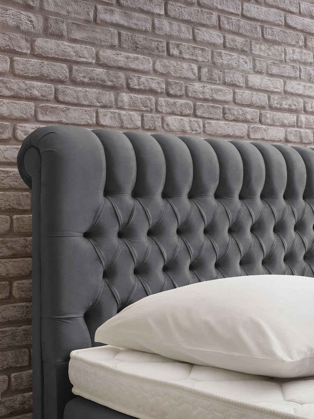 Velours Boxspringbett mit Stauraum Dunkelgrau CHESTER