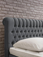 Velours Boxspringbett mit Stauraum Dunkelgrau CHESTER