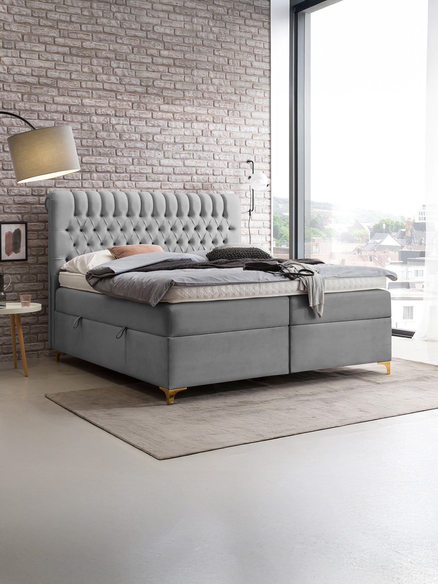 Velours Boxspringbett mit Stauraum Grau CHESTER