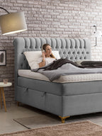Velours Boxspringbett mit Stauraum Grau CHESTER