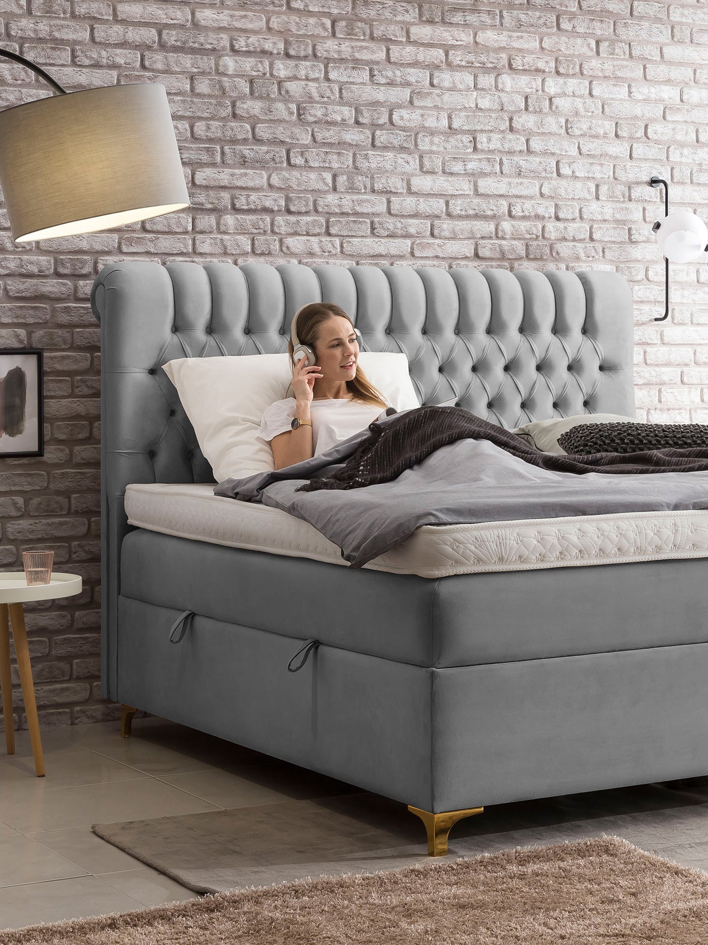 Velours Boxspringbett mit Stauraum Grau CHESTER
