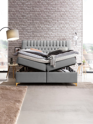 Velours Boxspringbett mit Stauraum Grau CHESTER