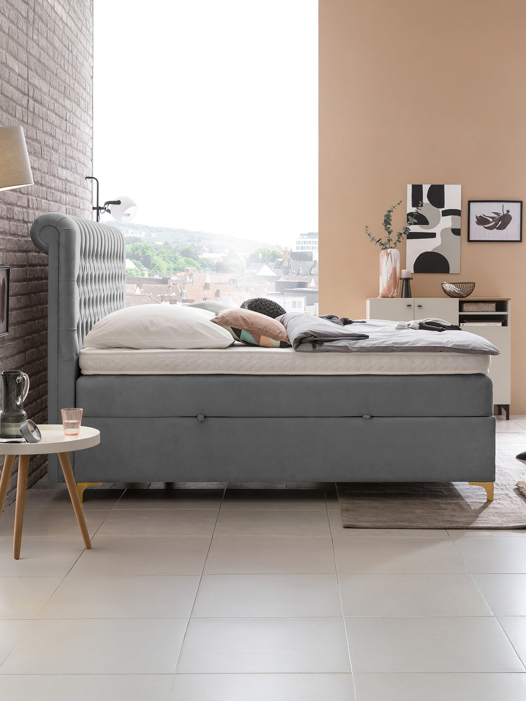 Velours Boxspringbett mit Stauraum Grau CHESTER