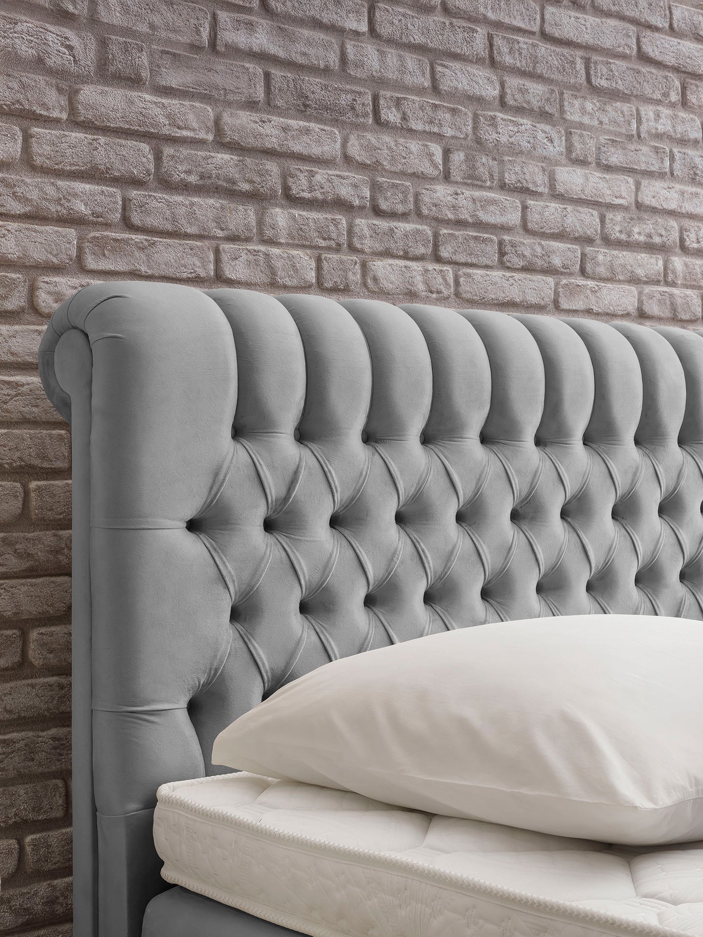 Velours Boxspringbett mit Stauraum Grau CHESTER