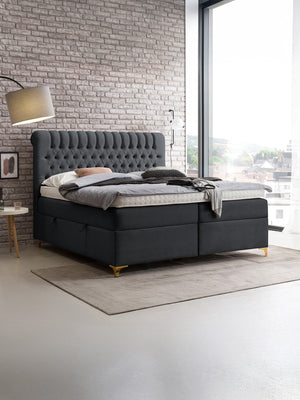 Velours Boxspringbett mit Stauraum Schwarz CHESTER