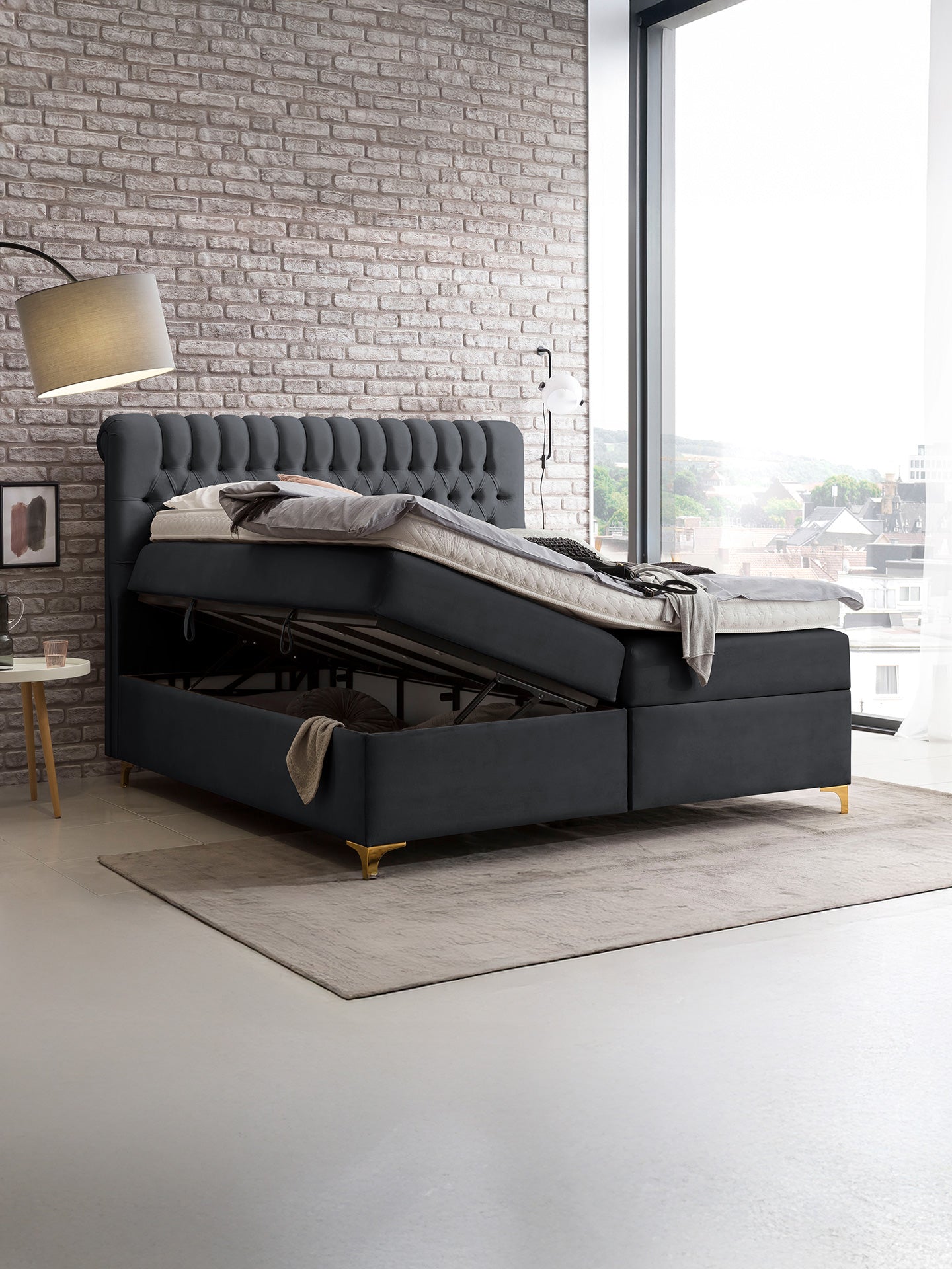 Velours Boxspringbett mit Stauraum Schwarz CHESTER