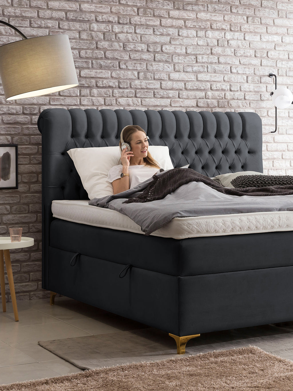 Velours Boxspringbett mit Stauraum Schwarz CHESTER
