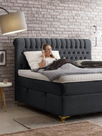 Velours Boxspringbett mit Stauraum Schwarz CHESTER