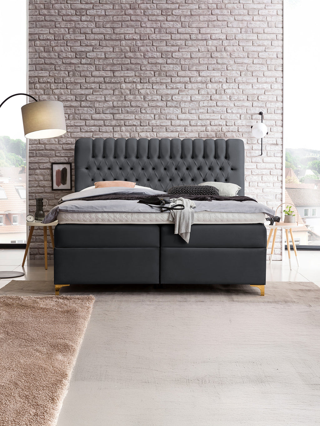 Velours Boxspringbett mit Stauraum Schwarz CHESTER