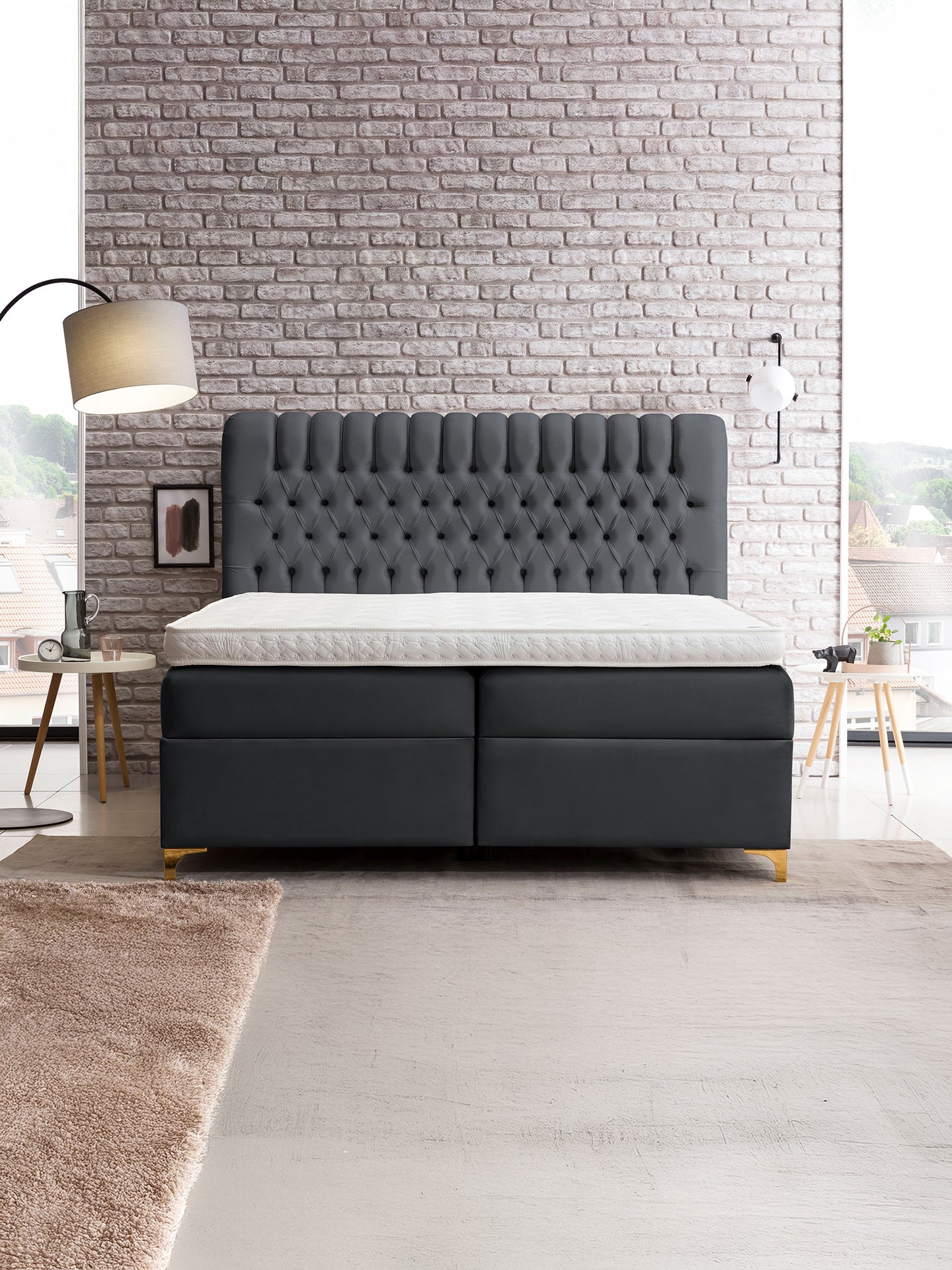 Velours Boxspringbett mit Stauraum Schwarz CHESTER