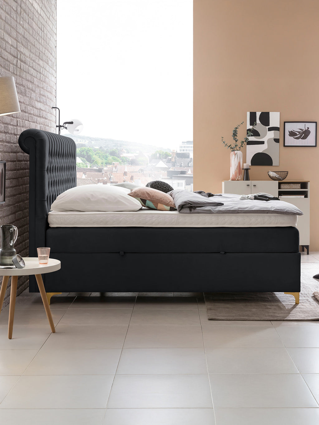 Velours Boxspringbett mit Stauraum Schwarz CHESTER