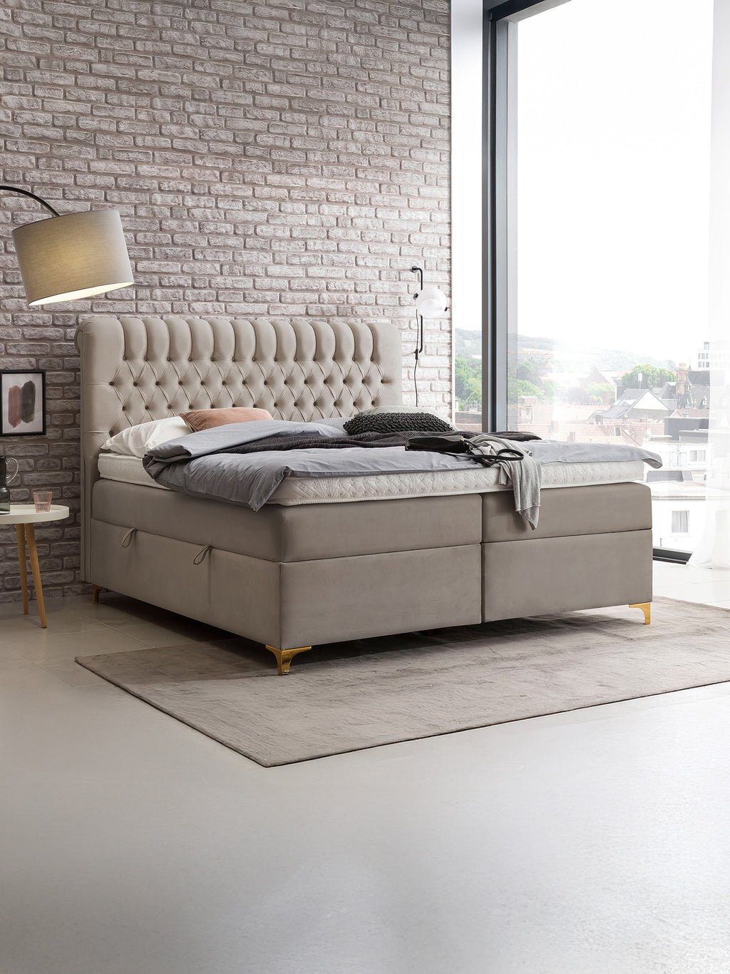 Velours Boxspringbett mit Stauraum Taupe CHESTER